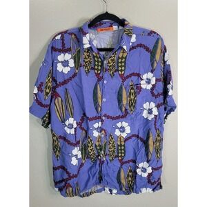 Sun Fusion Surfboard Print Hawaiian Shirt Mens Rayon Aloha Beach Button Up‎